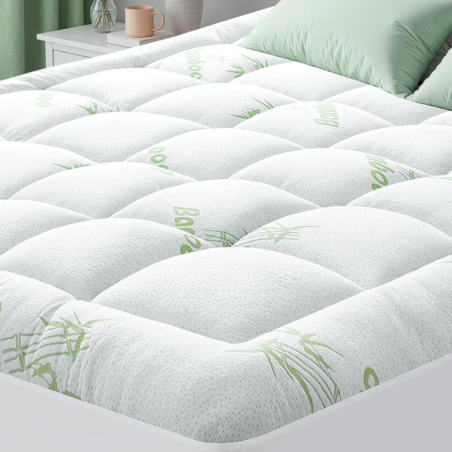 HYLEORY-YourBeddingExpert HYLEORY Mattress Topper - Thick Bamboo-Viscose Naturally Cooling Pillow Top Mattress Pad Breathable Fluffy Soft M…