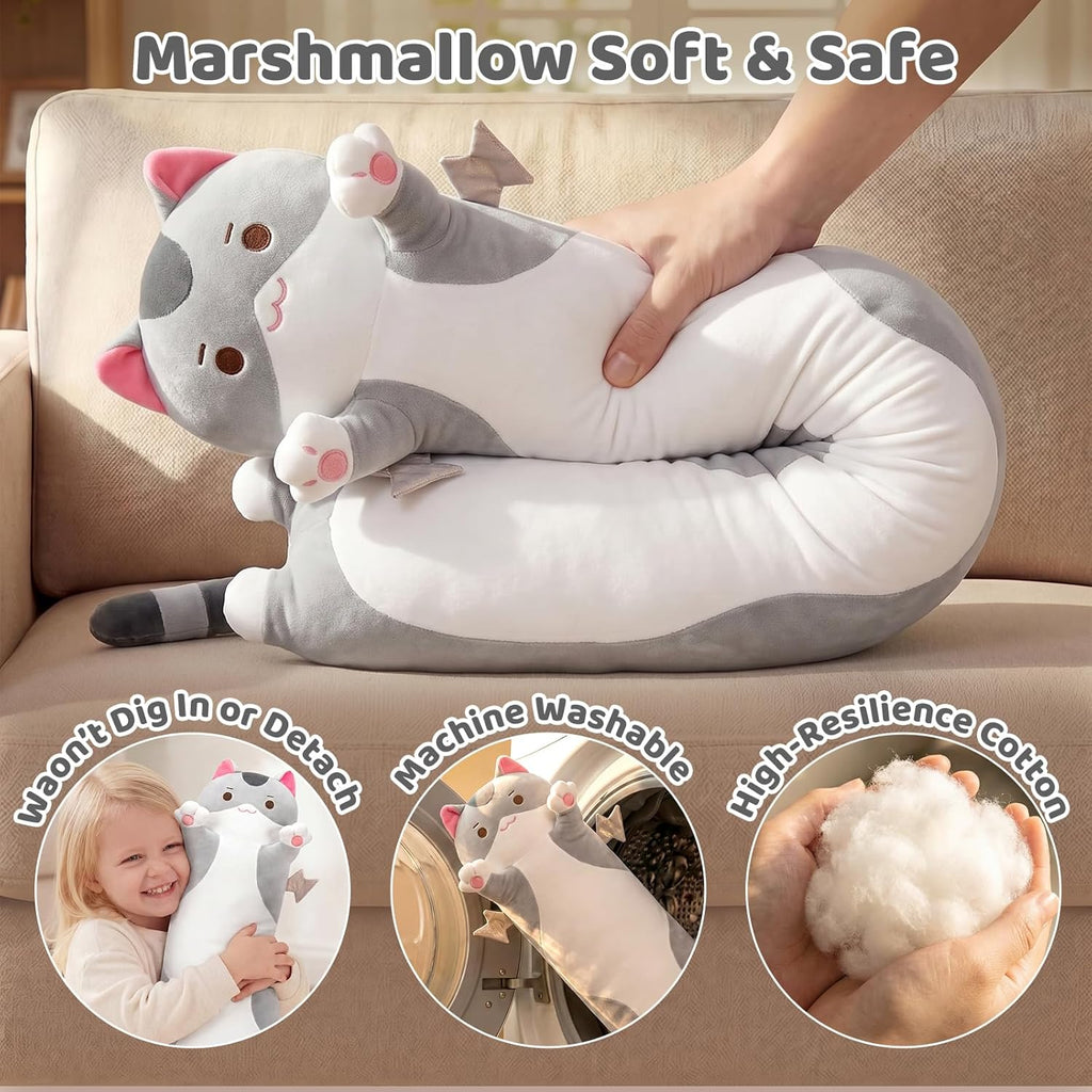 Mewaii Long Cat Plush 5 Sizes, 120% Extra Filling Giant Plushness Kids Body Pillow, Kawaii Cute Grey Cat Stuffed Animals Plushies, Big Long…
