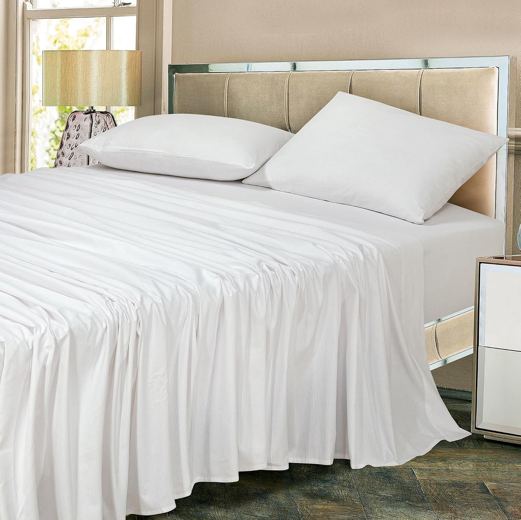 Royalelinens ROYALE LINENS 300 Thread Count 100% Long Staple Combed Cotton Striped Sheet Set - 3 Piece Twin Bed Sheets - 1 Fitted, 1 Flat &…