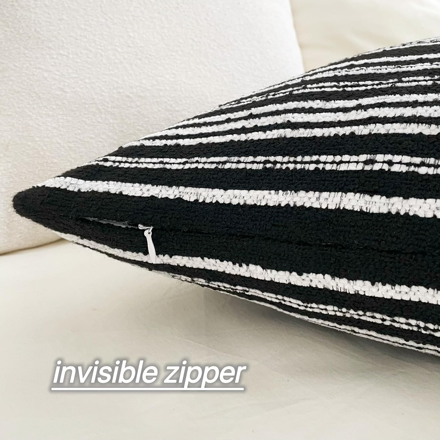 Slow Cow Boho Chenille Textured Woven Stripe Throw Pillow Covers 18 x18 Cushion Cover Black Pillow Cover Pillowcase