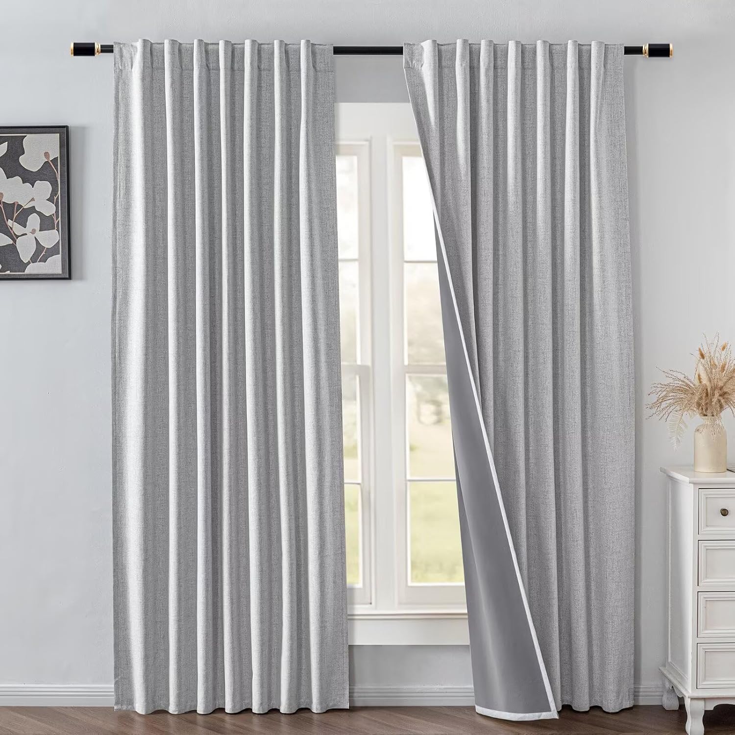 IGEMAEVE 100% Blackout Curtains 108 Inches Long for Bedroom, Black Out Curtains 2 Panels Set, Rod Pocket & Back Tab Thermal Insulated…