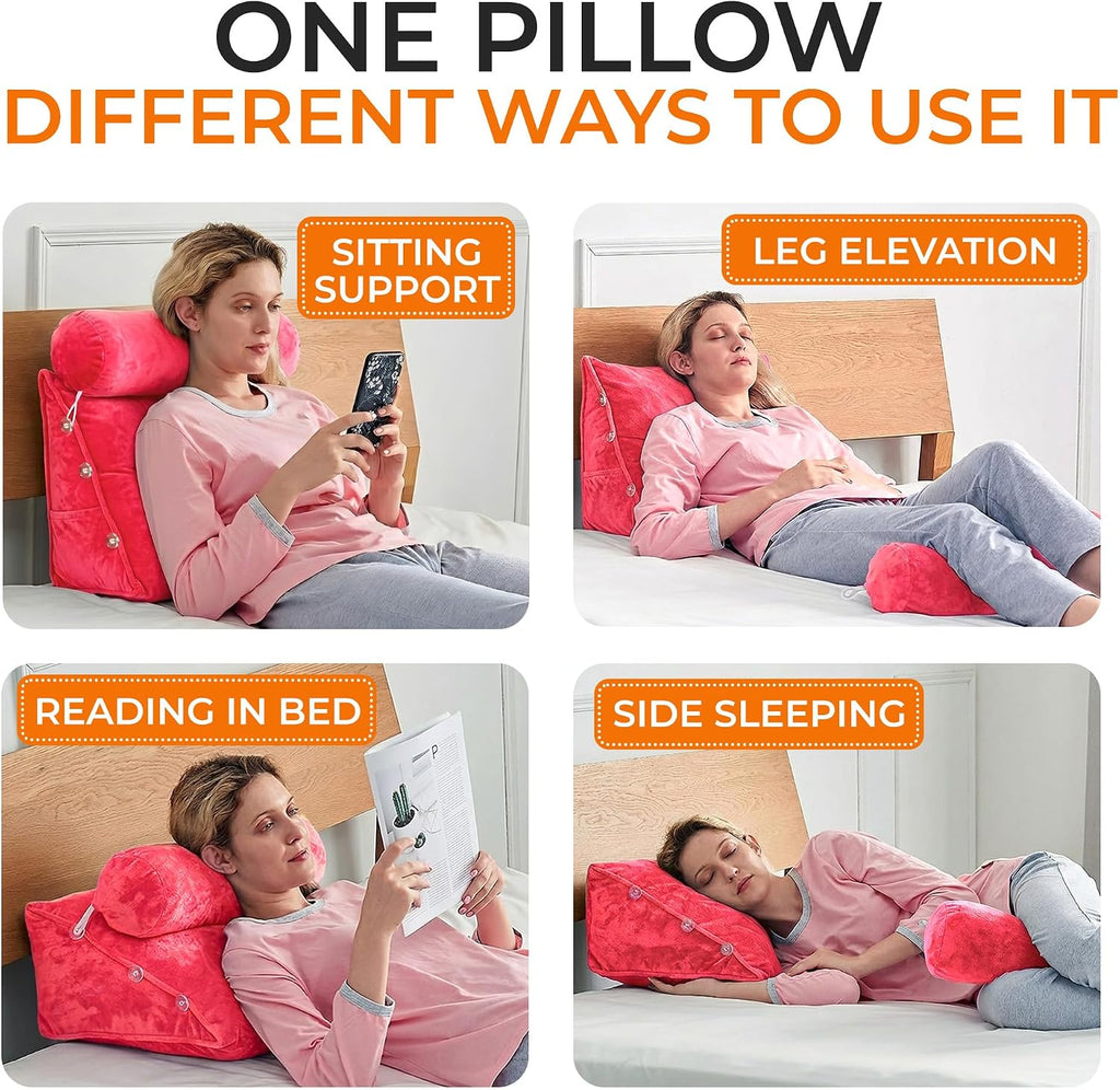 Cheer Collection Reading Wedge Pillow - Adjustable Wedge Reading Pillow with Neck Support, Hollow Fiber-Filled Backrest Pillow for…