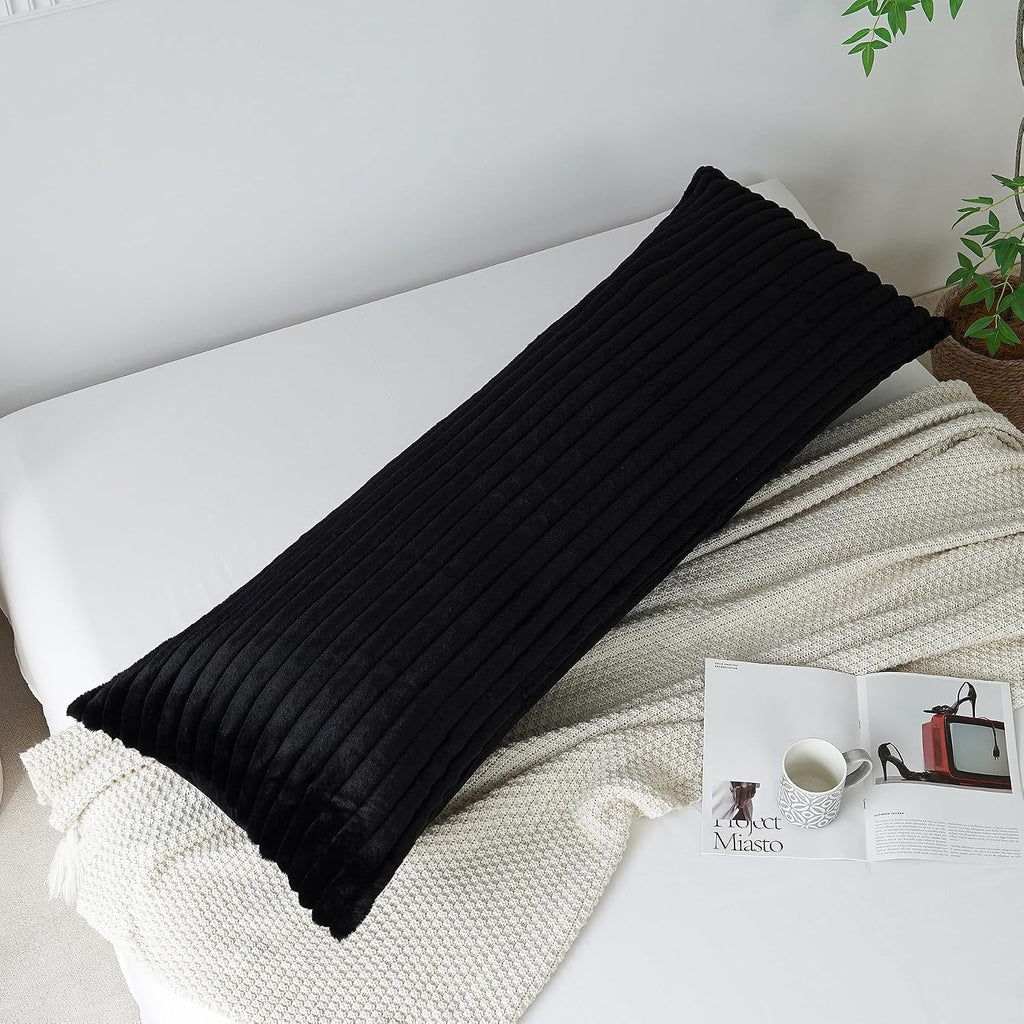 Memfydu Full Body Pillow with Fluffy Stripe Faux Fur Removable Cover, Long Bed Pillow Adult 20x54 Inches for Side Sleeper and Pregnancy, Bl…