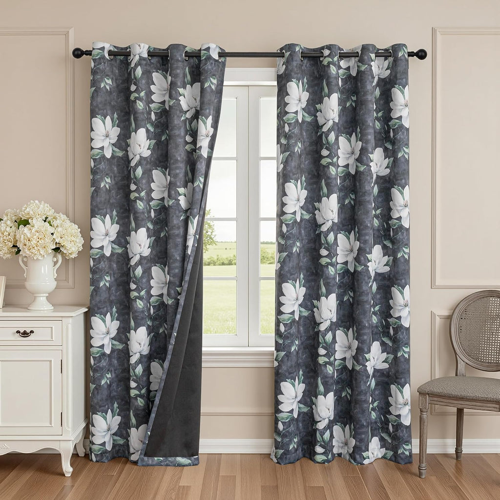 Myskyhome MYSKY HOME Floral Blackout Curtains 90 Inches Long 2 Panels Set - Black Out Thermal Insulated Privacy Protect Energy Efficient Mo…