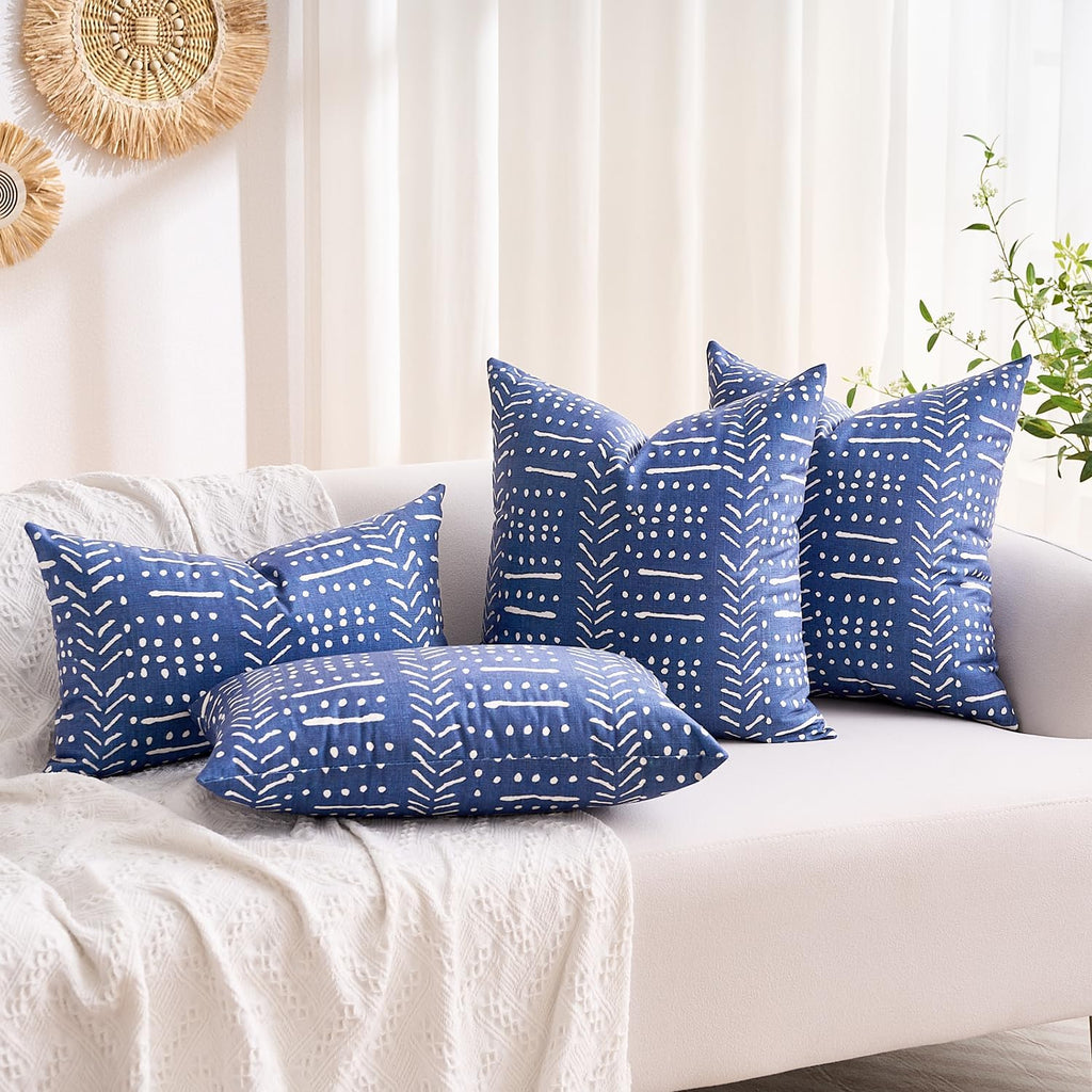 BONSTRAP Decorative Lumbar Pillow Covers Farmhouse Boho Cushion Covers 14X36 Neutral Vintage Blue Body Pillow Covers 1 Piece for Cou…