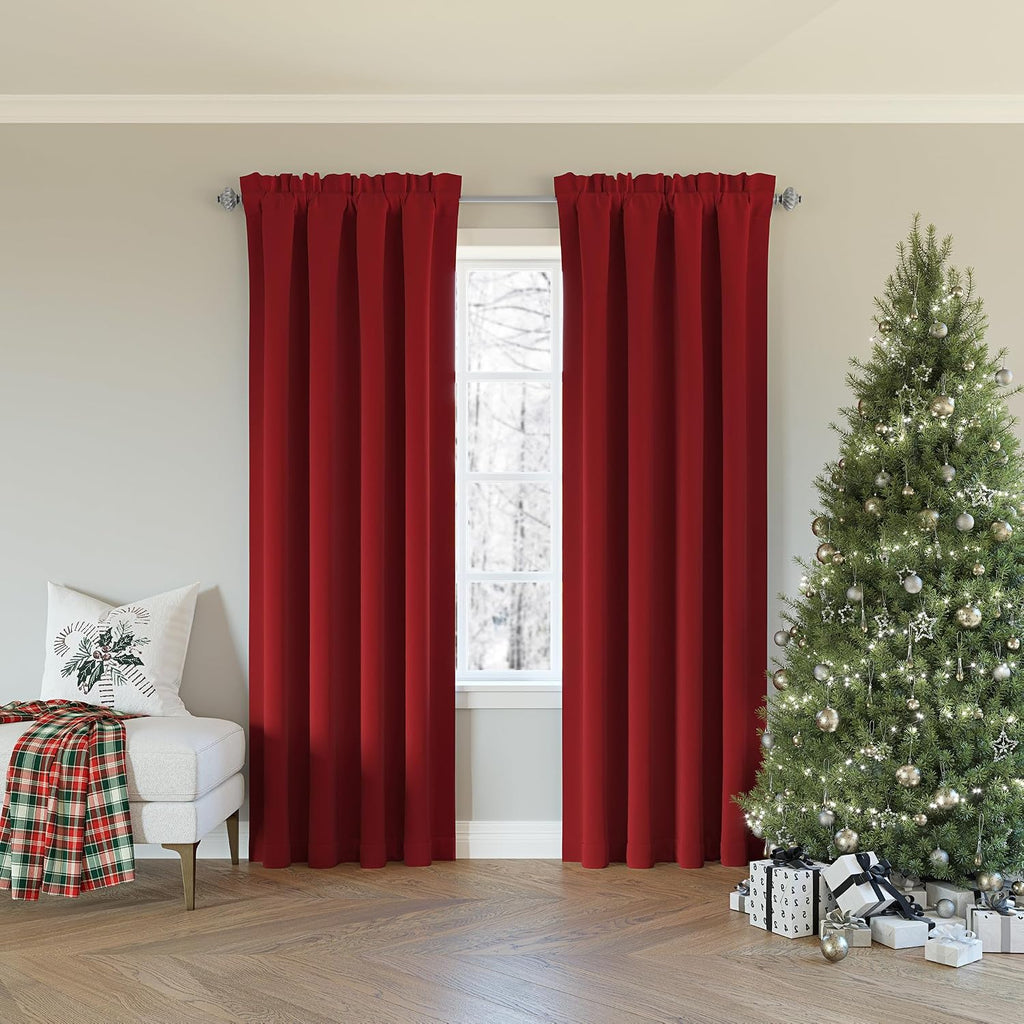 Sun Zero Oslo Theater Grade Extreme 100% Blackout Rod Pocket Curtain Panel, 52" x 95", Holiday Red