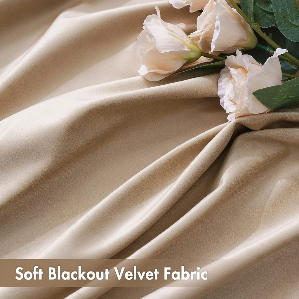 MIULEE Camel Beige Velvet Curtains Thermal Insulated Blackout Curtain Drapes for Bedroom Living Room Darkening 90 Inches Long Curtains…