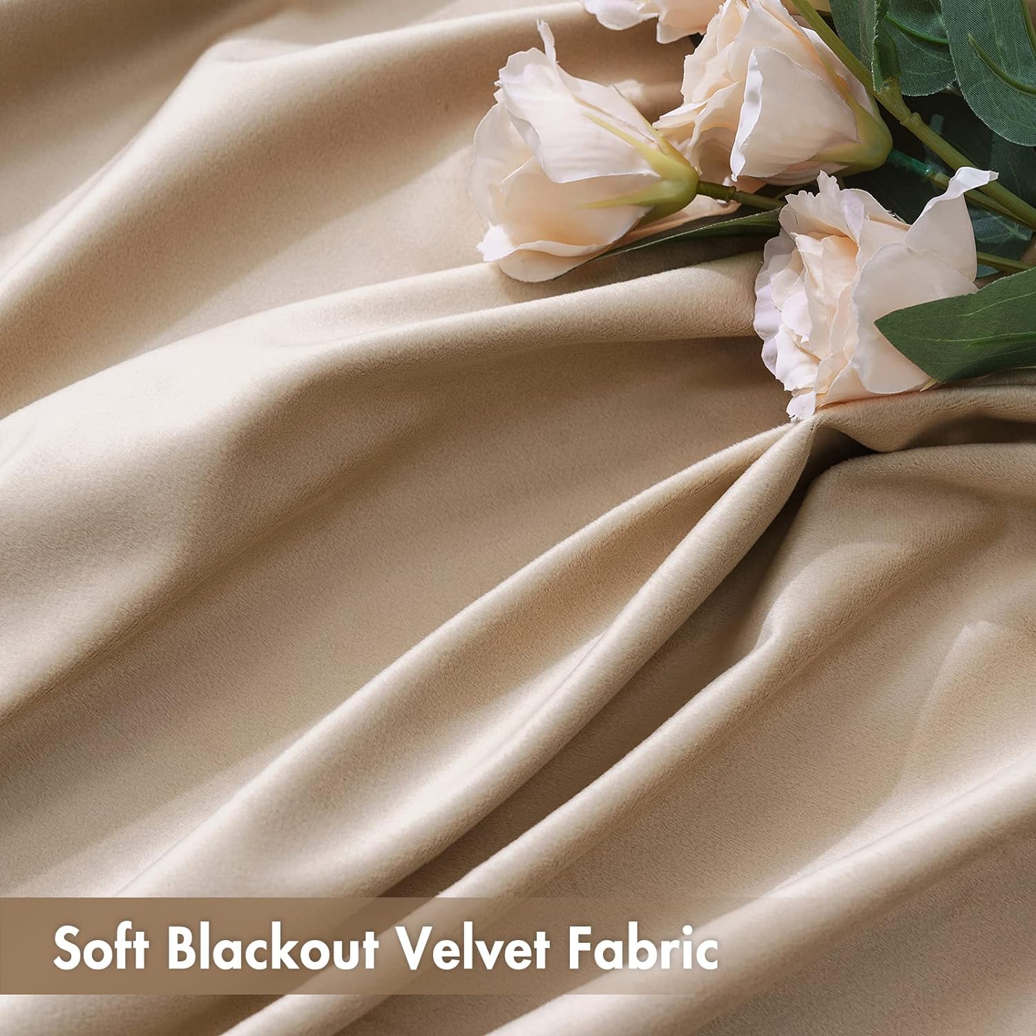 MIULEE Camel Beige Velvet Curtains Thermal Insulated Blackout Curtain Drapes for Bedroom Living Room Darkening 90 Inches Long Curtains…