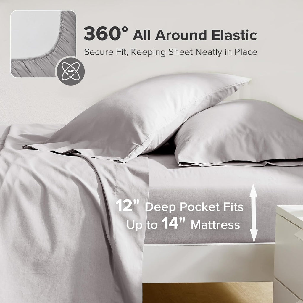 ComfortSpaces Comfort Spaces 100% Cotton Sheet Set Breathable, Lightweight, Soft with 12" Elastic Pocket Fits up to 14" Mattress, All Seaso…