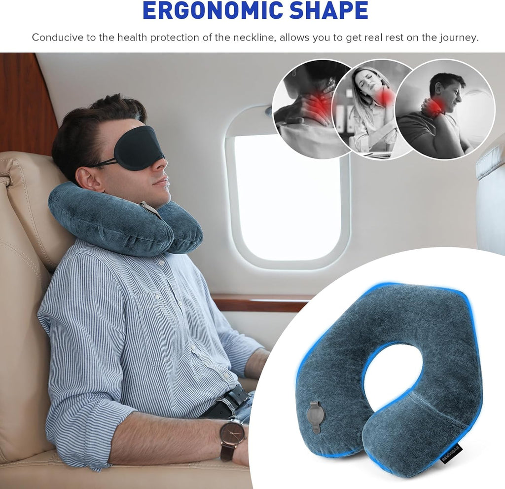 Rewondah Neck Pillows for Travel, Inflatable Travel Pillow, Inflatable Neck Pillow for Traveling Airplane with Soft Velour Washable…