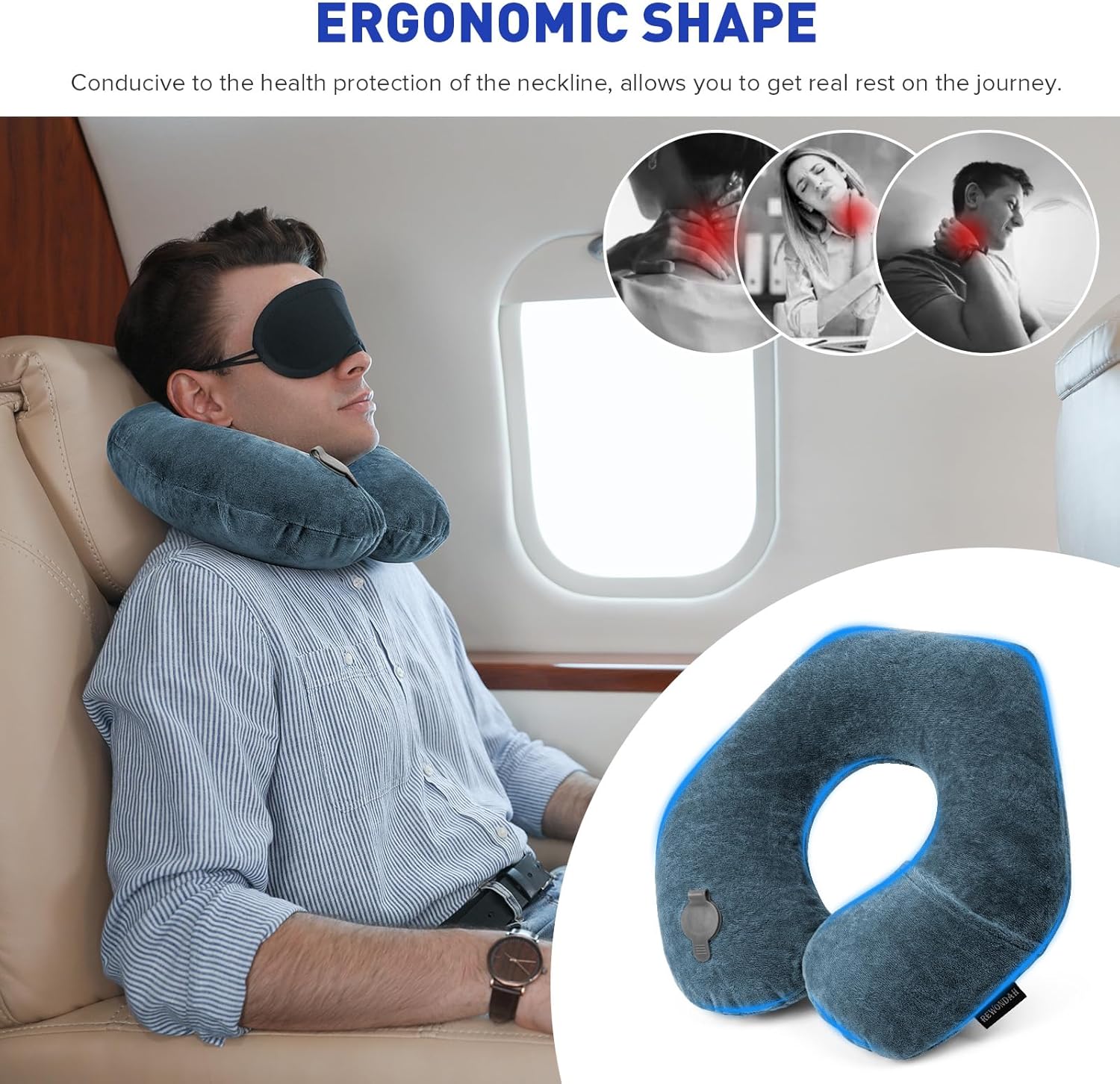 Rewondah Neck Pillows for Travel, Inflatable Travel Pillow, Inflatable Neck Pillow for Traveling Airplane with Soft Velour Washable…