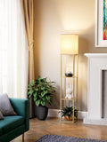 Floor Lamp with Shelves for Living Room Natural Wood, Shelf Floor Lamp with 3 CCT LED Bulb, Corner Display Standing Column Lamp Etagere…