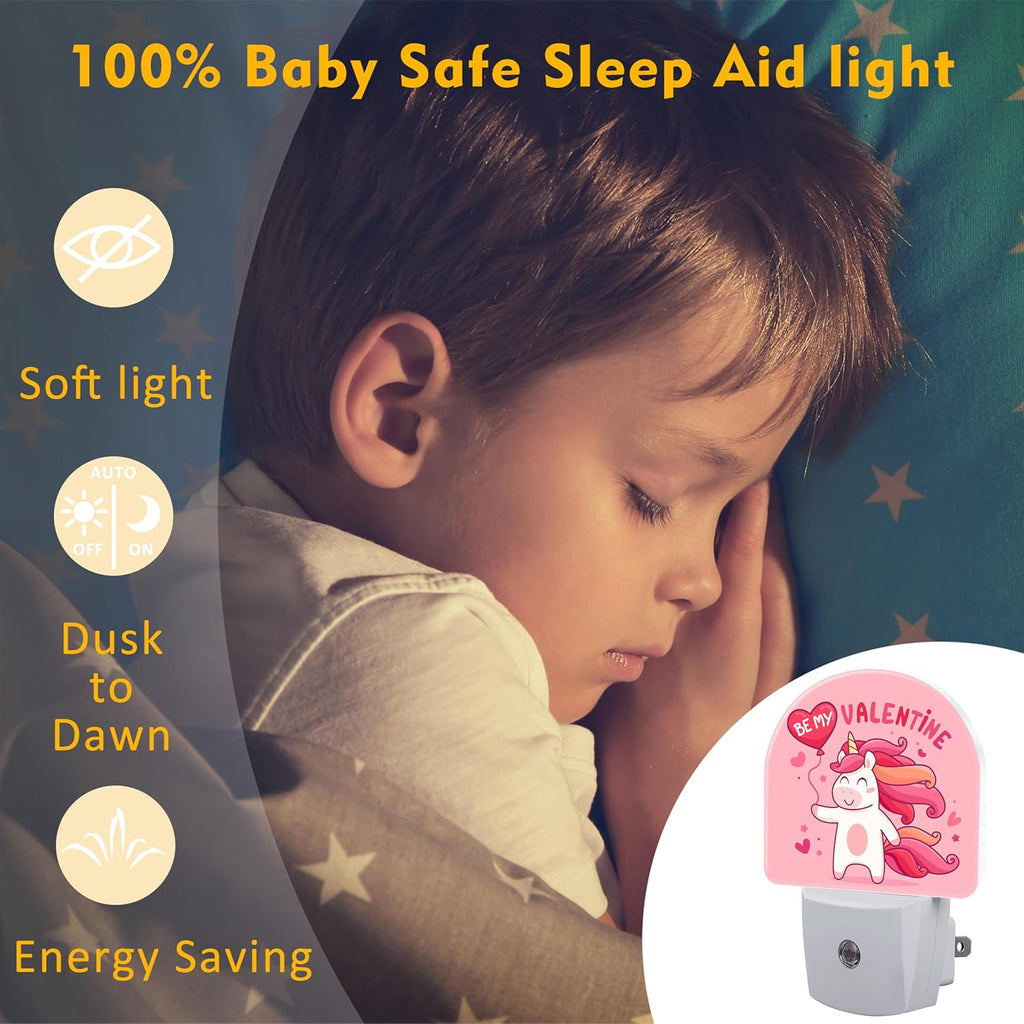 Cute Valentine's Day Unicorn Night Light for Kids, Be My Valentine Night Light Plug in with Dusk to Dawn Sensor,0.5w Energy Saving…