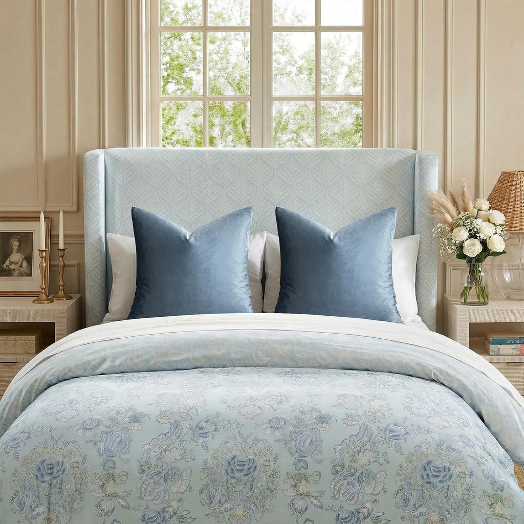GIGIZAZAFocusingonhomedecoration GIGIZAZA Decorative Throw Pillow Covers 26x26, Set of 2 Stone Blue Square Couch Pillow Covers, Velvet Sofa B…