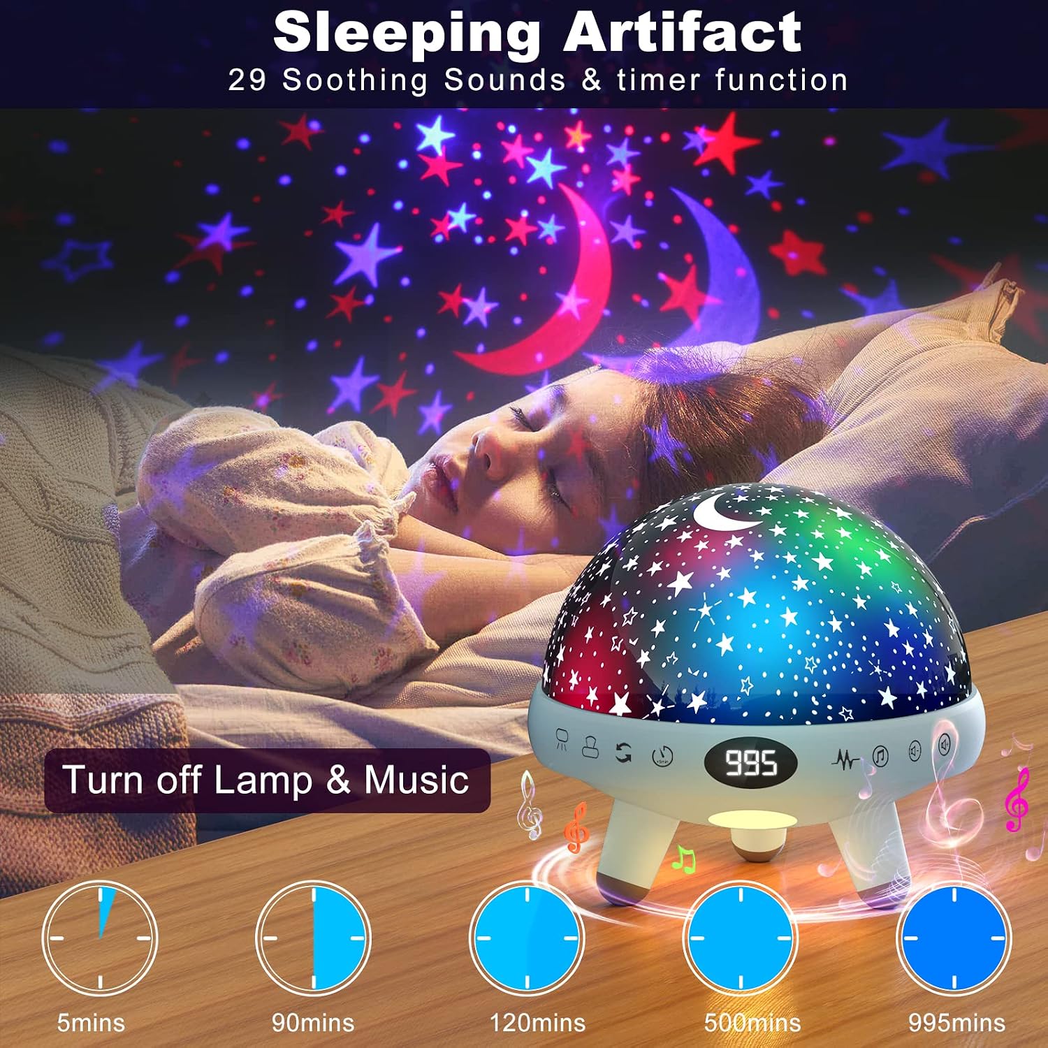 Yachance Night Light for Kids Room with Sound Machine Baby Night Light Star Projector White Noise Machine for Sleeping Soother Nursery Lamp…
