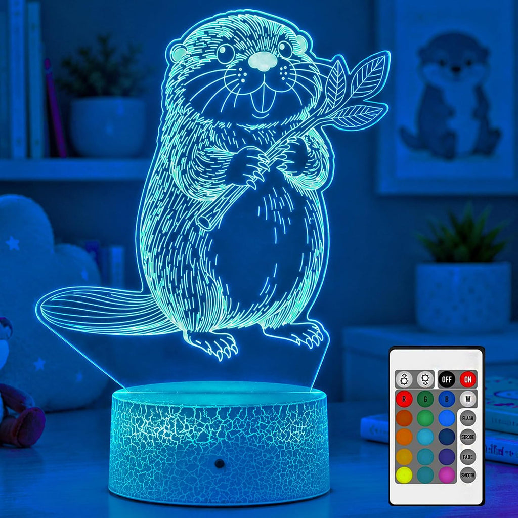 Beaver Night Light, Remote, 16 Colors Changing RGB Flashing Mode Dimmable LED Illusion Lamp, Birthday Holiday Gifts for Boys Girls Teens…