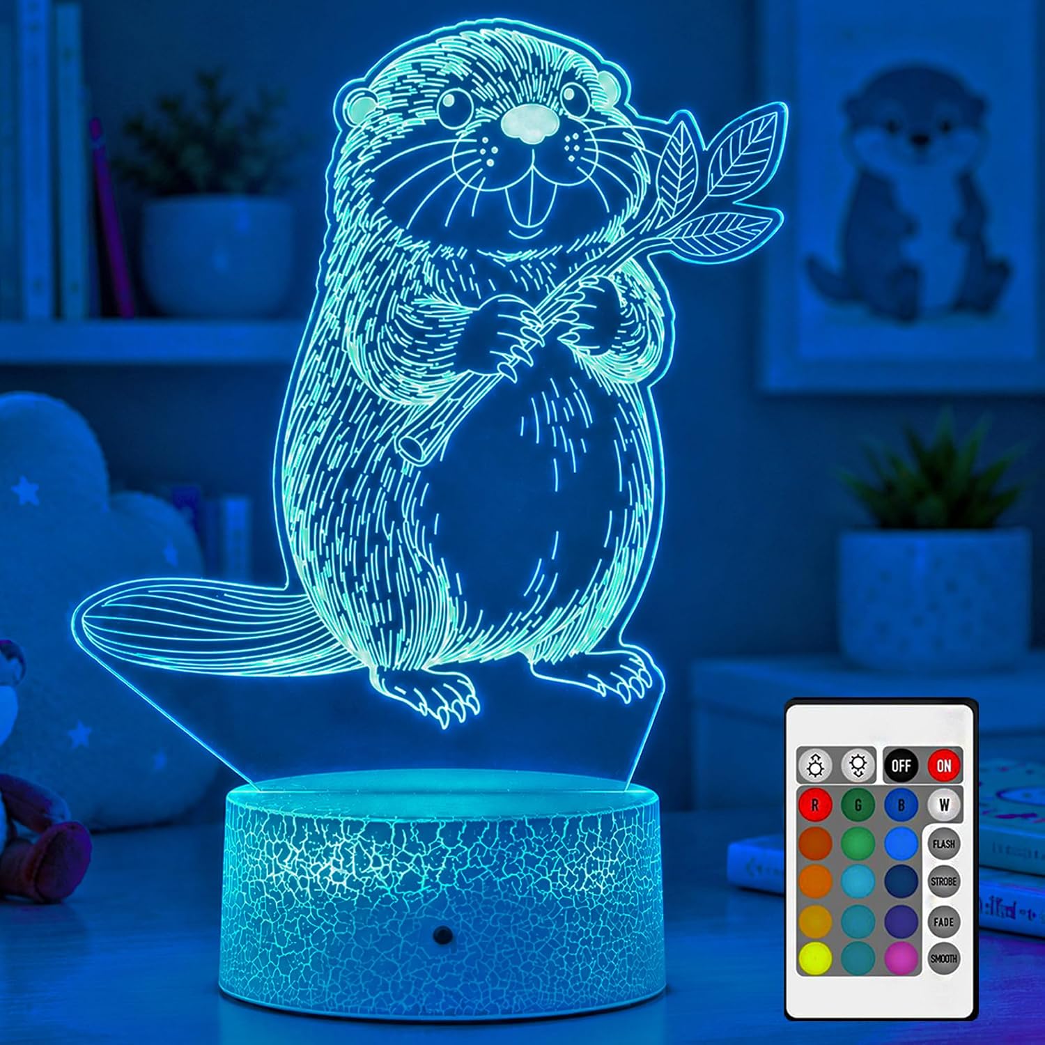 Beaver Night Light, Remote, 16 Colors Changing RGB Flashing Mode Dimmable LED Illusion Lamp, Birthday Holiday Gifts for Boys Girls Teens…