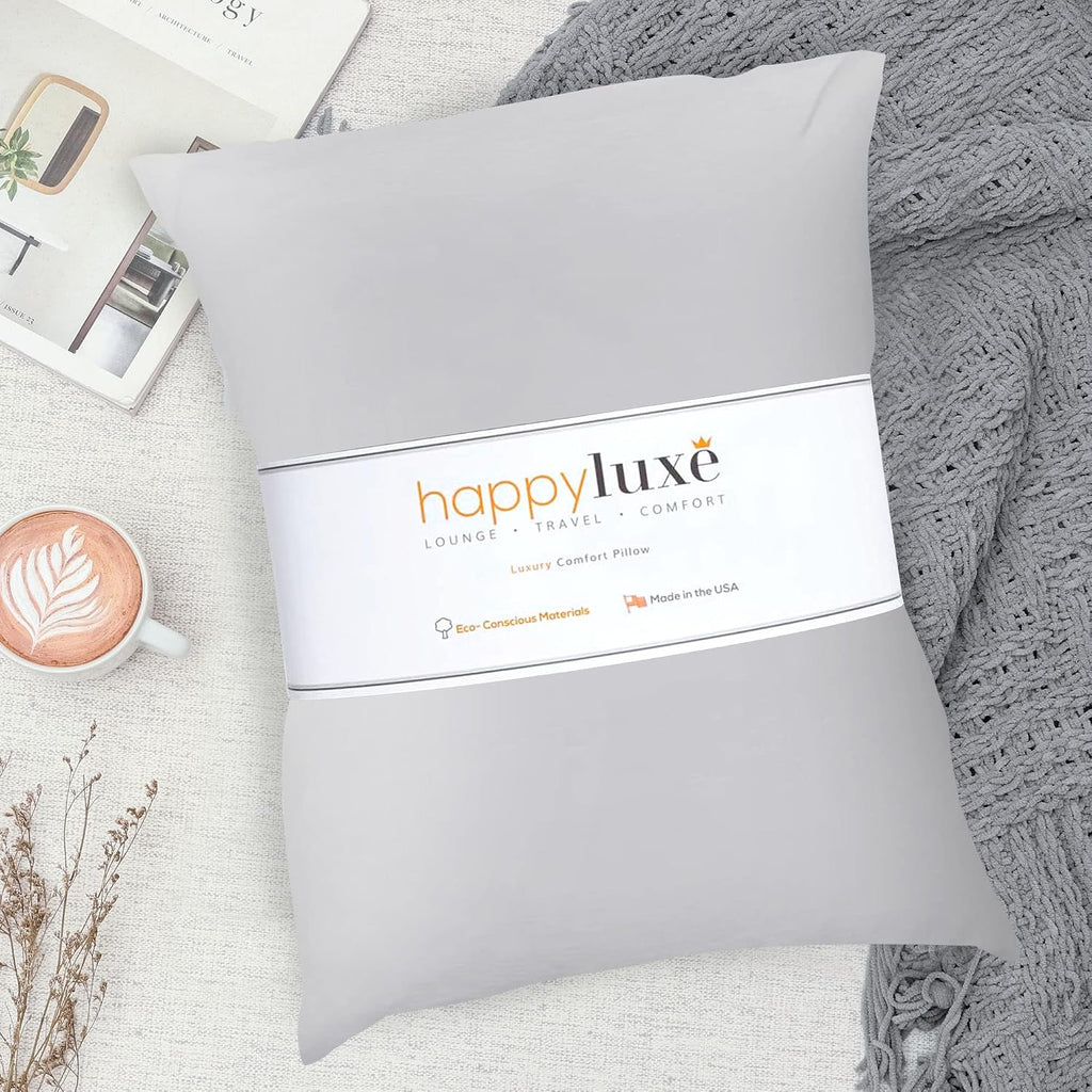 Happyluxe Odyssey Travel Pillow for Long Flights - Soft, Small, Alternative to Down and Memory Foam. 17 x 13in - Made in The USA, Silver…