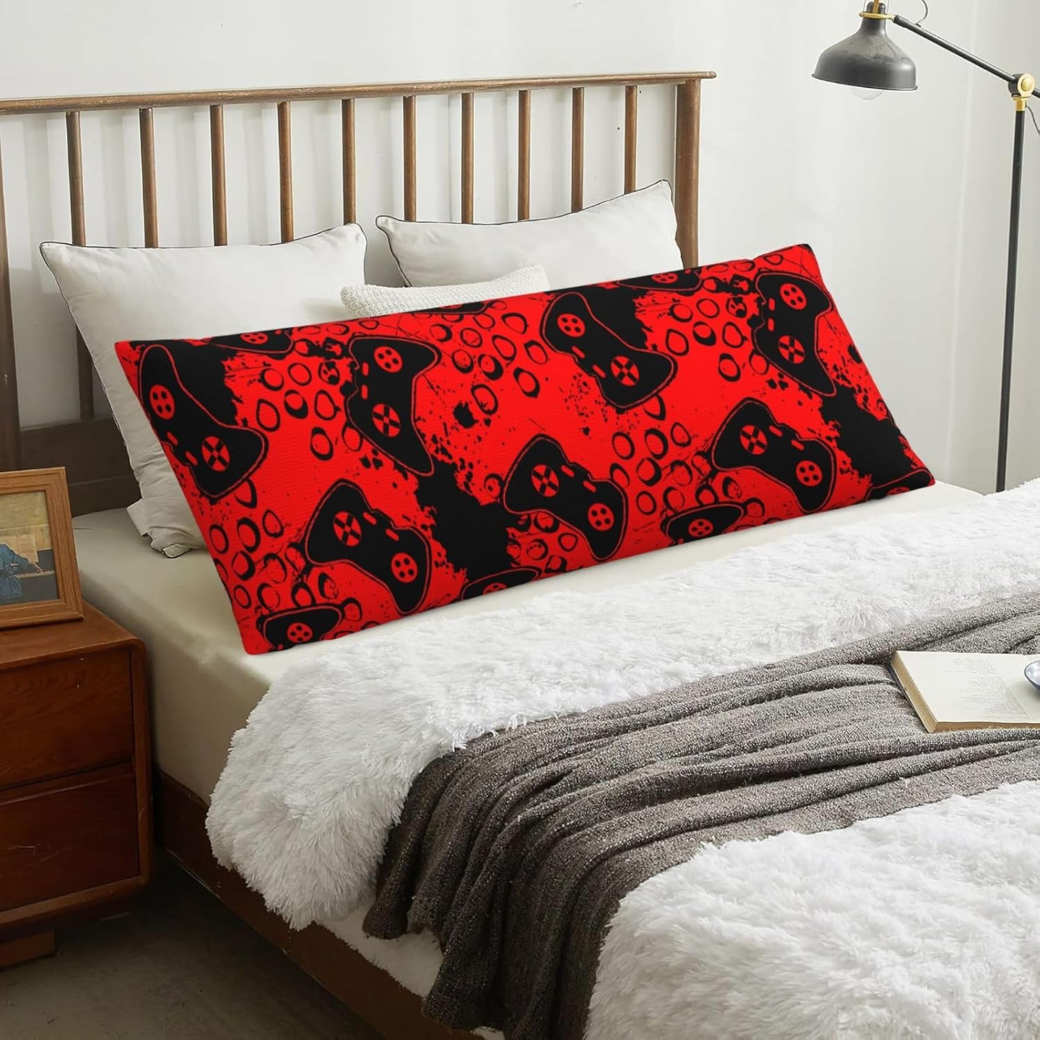 Sovvin Video Game Controller Red Background Body Pillow Cover Long Pillow Case with Zipper Decorative Soft Cushion Bedding Pillowcas…