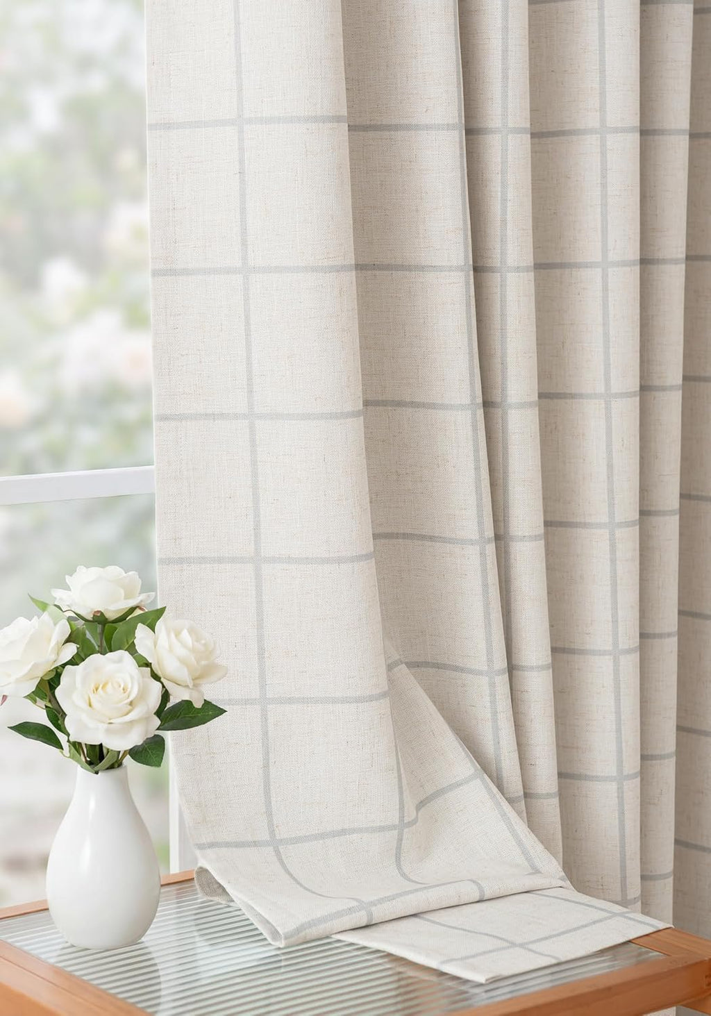 Threegirlshome THREE GIRLS Pinch Pleated Plaid Curtains Blackout Linen Gingham Grey Curtains for Living Room, Bedroom Checkered 102 Inches L…