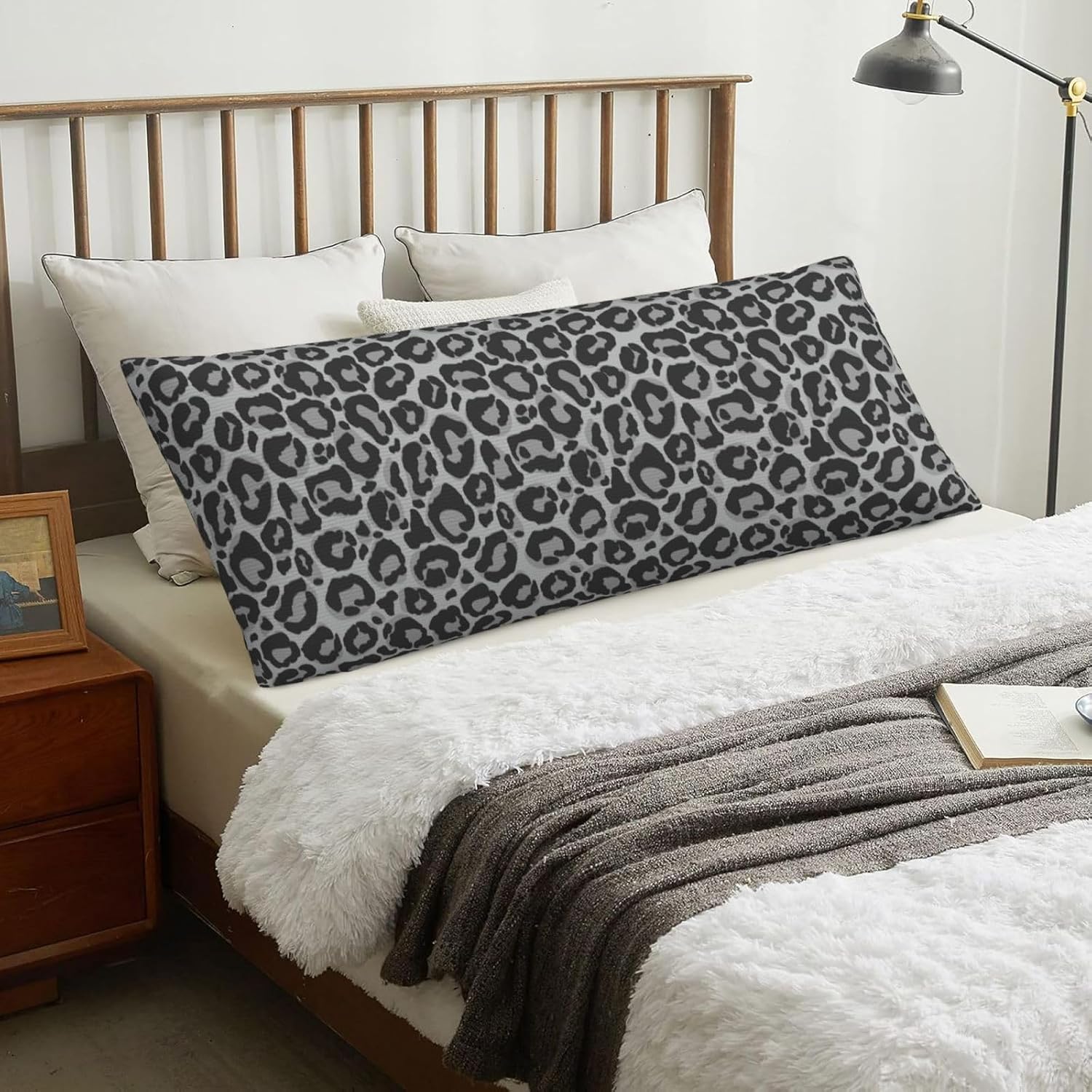 Sovvin Grey Leopard Print Body Pillow Cover Long Pillow Case with Zipper Decorative Soft Cushion Bedding Pillowcase for Couch Bedroo…