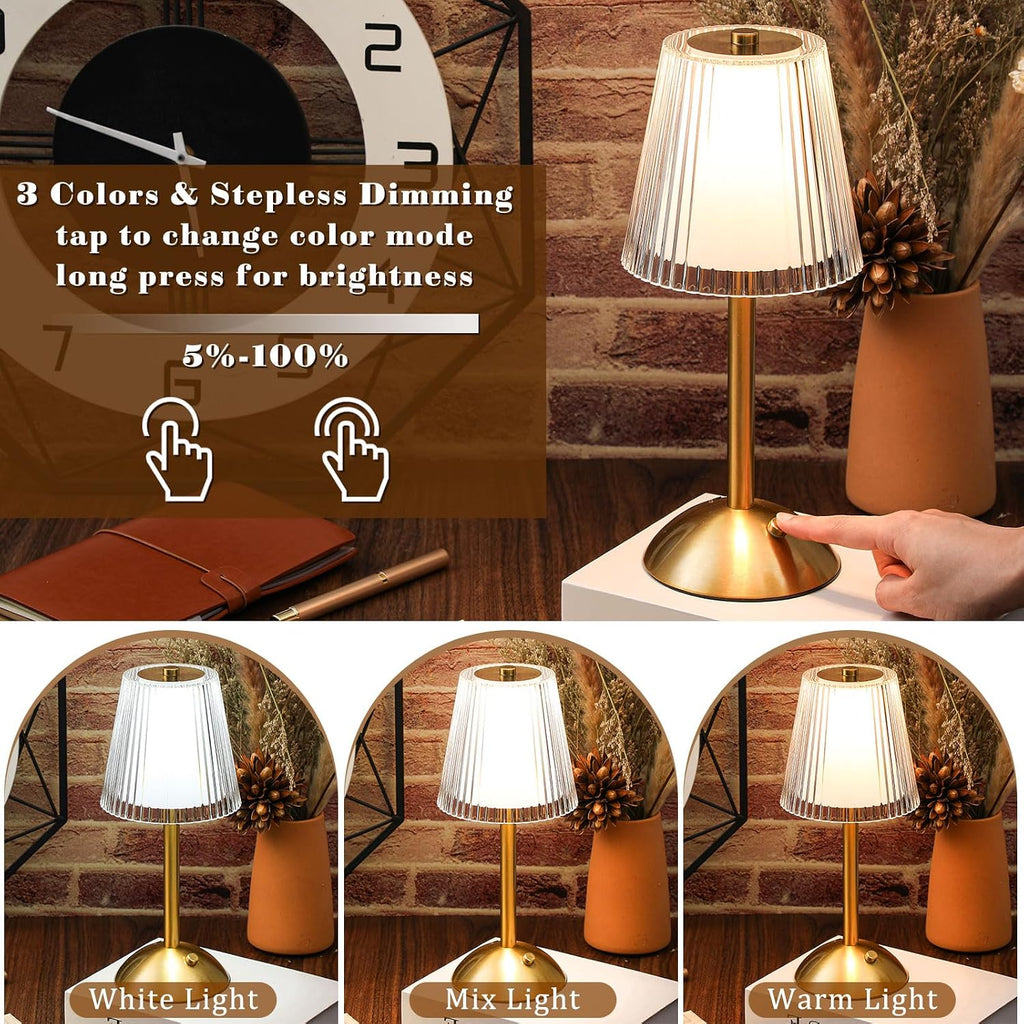 Liliful 4 Pcs Cordless Table Lamp Rechargeable Touch LED Small Gold Portable Battery Operated USB-c Desk Lamp 3 Color Dimmable for…