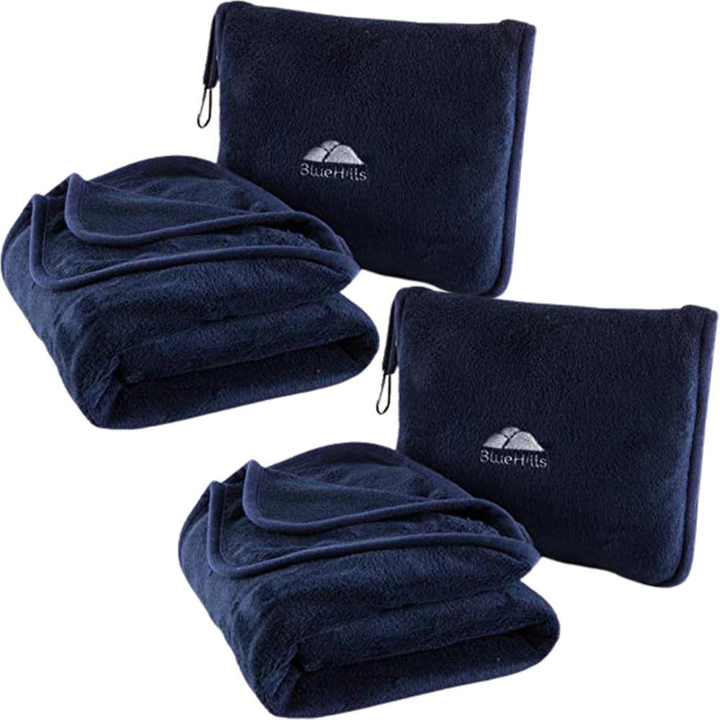 BlueHills Premium Soft 2-Pack Travel Blanket Pillows Airplane Large Plane Flight Throw Blankets for Two in Bag Compact Traveling…
