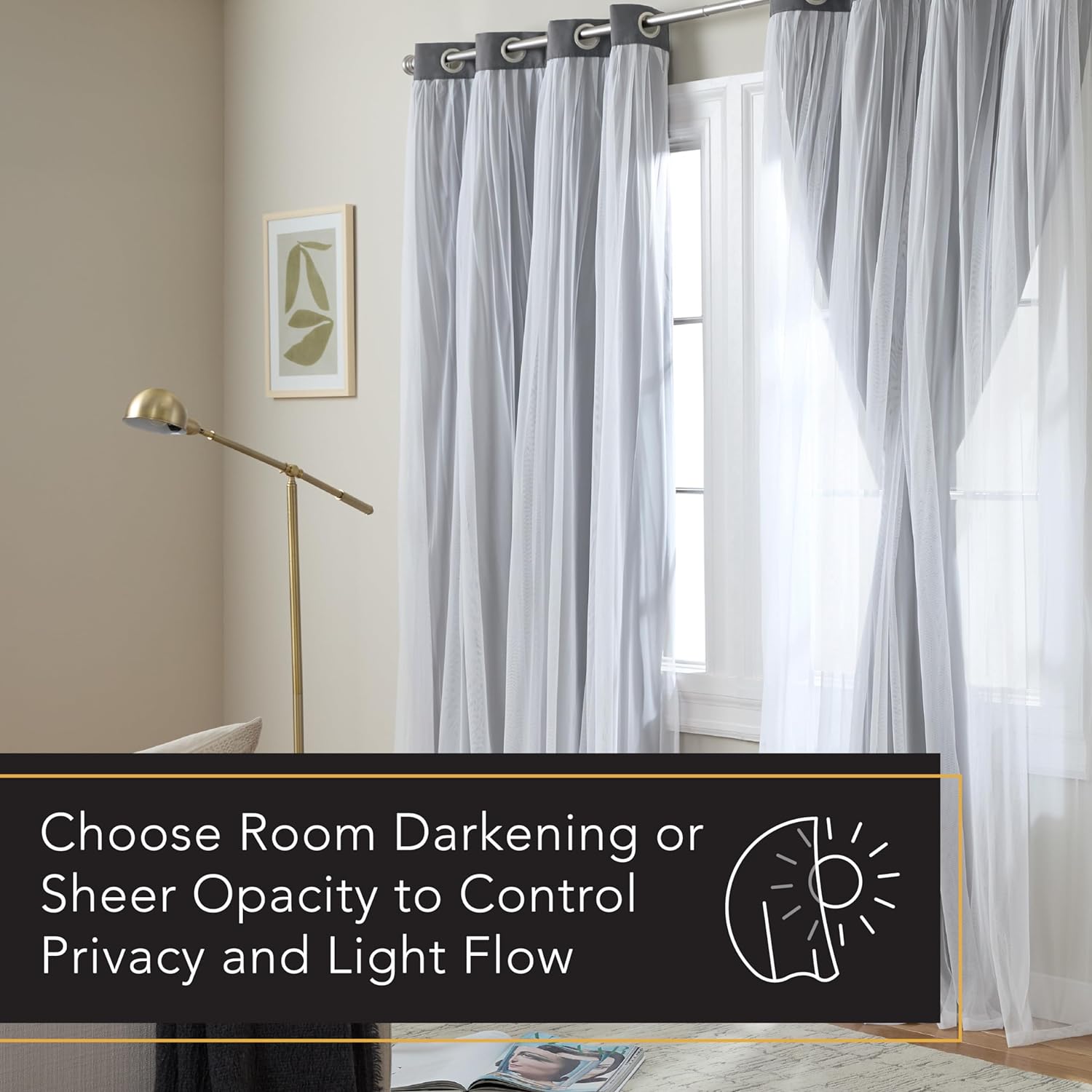 TOWN & COUNTRY LUXE Talia Double Layer Indoor Curtains, Sheer and Room Darkening Blackout, Grommet Top, Energy Efficient, 2-Pack Set…