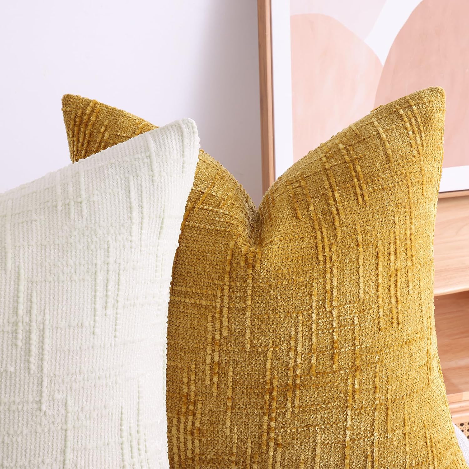 decorUhome Summer Cream White Chenille Throw Pillow Covers 20x20 Set of 2 Textured Soft Cozy Slubby Couch Pillow Covers Modern Farmhouse Bo…