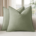 EMEMA Spring Decorative Linen Throw Pillow Covers 22x22 Inch Grass Green Boho Farmhouse Neutral Couch Throw Pillows for Bed Pack of 2…