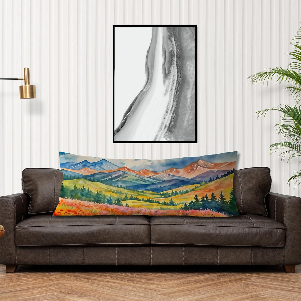 Maximalist Mountain Floral Body Pillow Covers 20x54, Mountain Home Decor, Colorful Abstract Nature Scenic Wildflower Long Body Pillow…