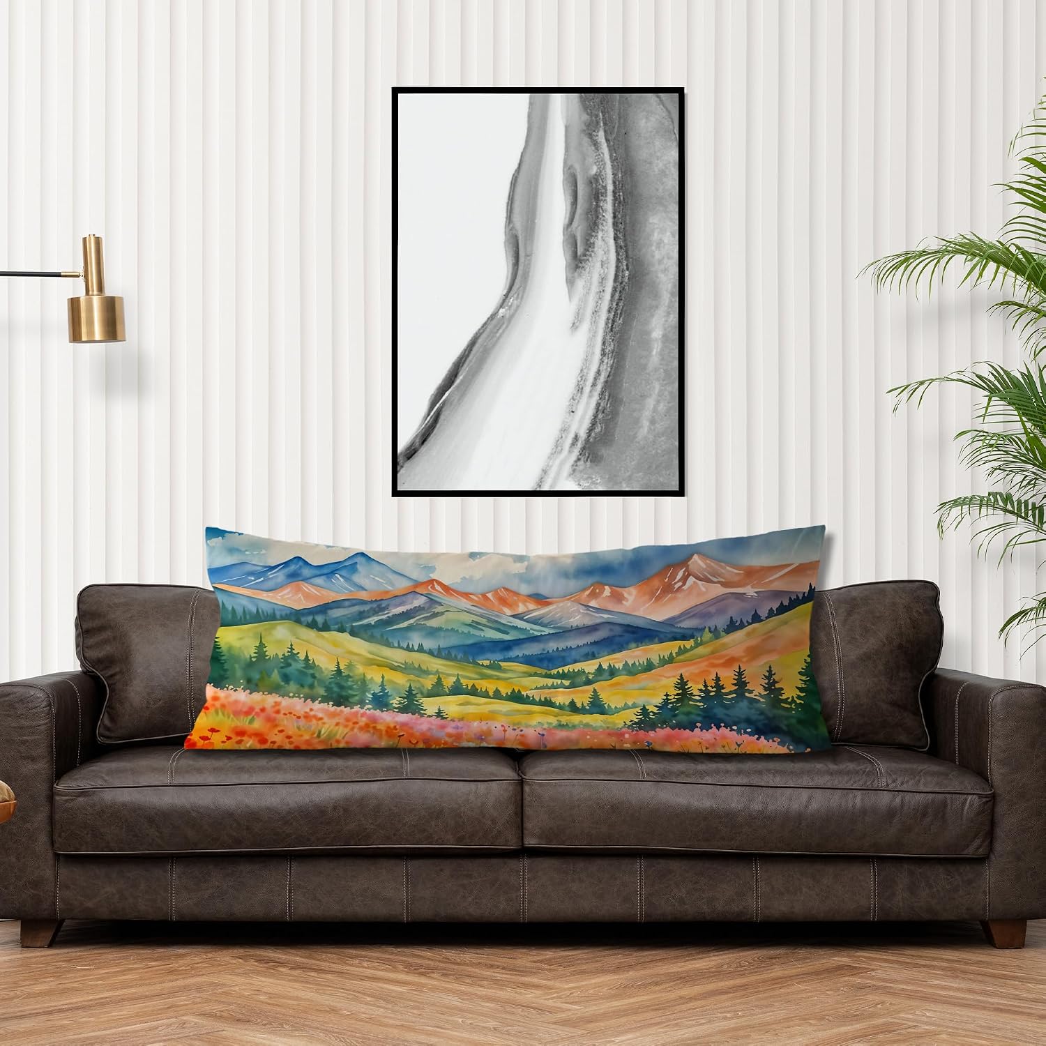 Maximalist Mountain Floral Body Pillow Covers 20x54, Mountain Home Decor, Colorful Abstract Nature Scenic Wildflower Long Body Pillow…