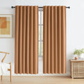 Keqiaosuocai Burnt Orange Blackout Linen Curtains 2 Panels Set 80 Inch Length for Living Room Hook Belt Back Tab Boho Muted Ochre Orange Do…