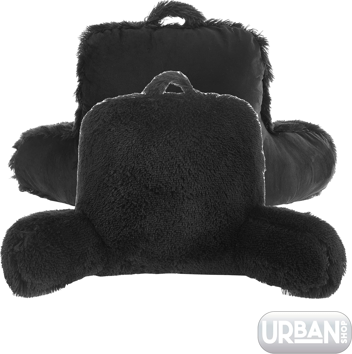 Urban Lifestyle Decorative and Supportive Backrest Reading Bed Pillow, Ultra Soft Long Hair Faux Fur Reverse to Mink Fabric, Black