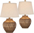 360 Lighting Buckhead Traditional Style Small Accent Table Lamps 22" High Set of 2 Warm Bronze Geometric Urn Tapered Drum Shade for…