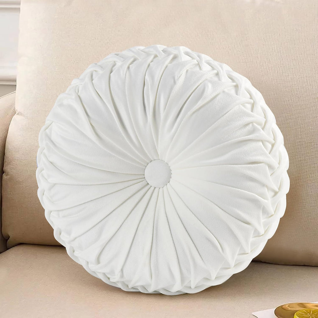 Hig Set of 2 Decorative Round Pleated Throw Pillows, Classy Accent Pumpkin Throw Pillows with Center Button, Vintage Velvet Floor Pillows f…