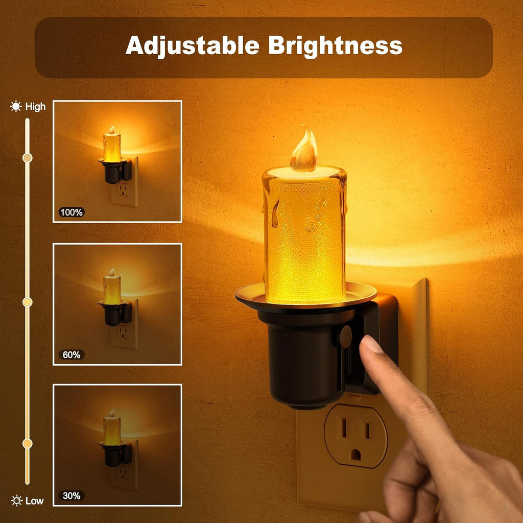 JandCase Night Lights Plug into Wall, 2 Pack Flameless Candle Night Light, 2000K Amber, Dusk to Dawn Sensor Nightlight, 0-100LM Dimmable…