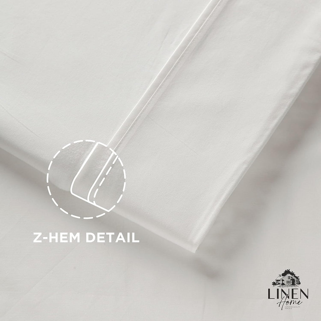 Linen Home 100% Cotton Percale Pillowcases King Size, White, 2 Pieces of Pillow Case, Crisp and Cool Strong Bed Linen, 20 inches X 36 inches
