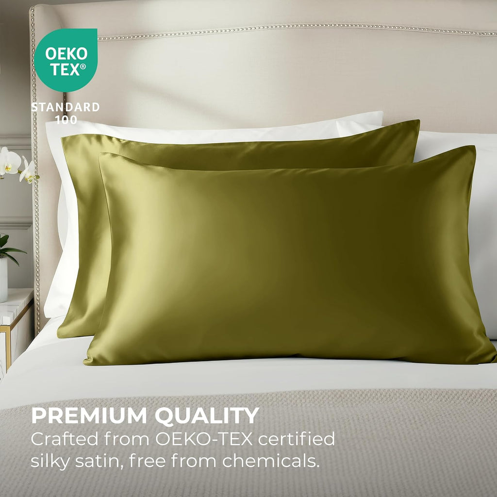 PureBedding Pure Bedding Satin Pillowcase 2 Pack - Queen Size (20"x30", Sage) - Silky Pillow Cases for Hair and Skin - Satin Pillow Covers…