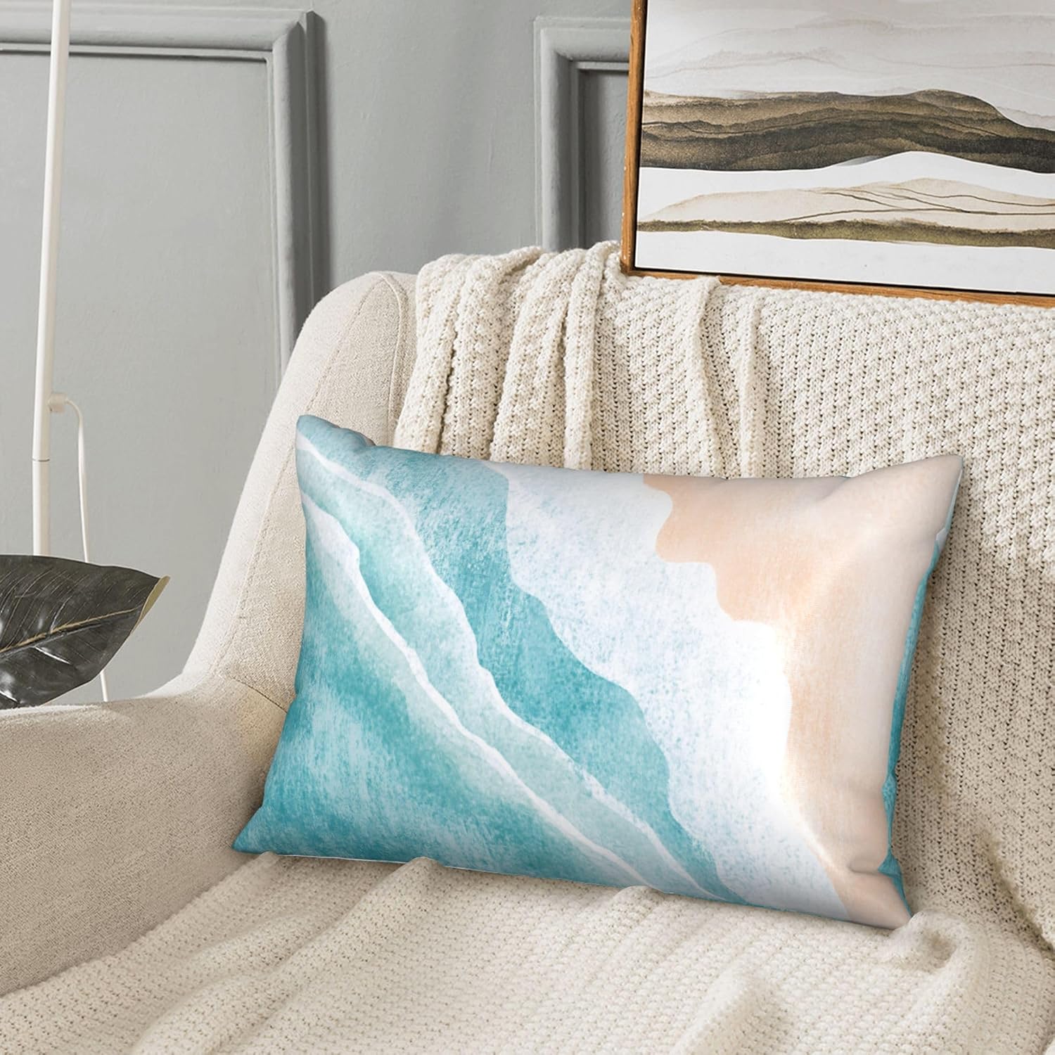 Imitation Silk Pillowcase for Hair and Skin Boho Abstract Blue Sea Beach 1 Pack Satin Queen Pillowcase with Hidden Zipper Cooling Pillow…