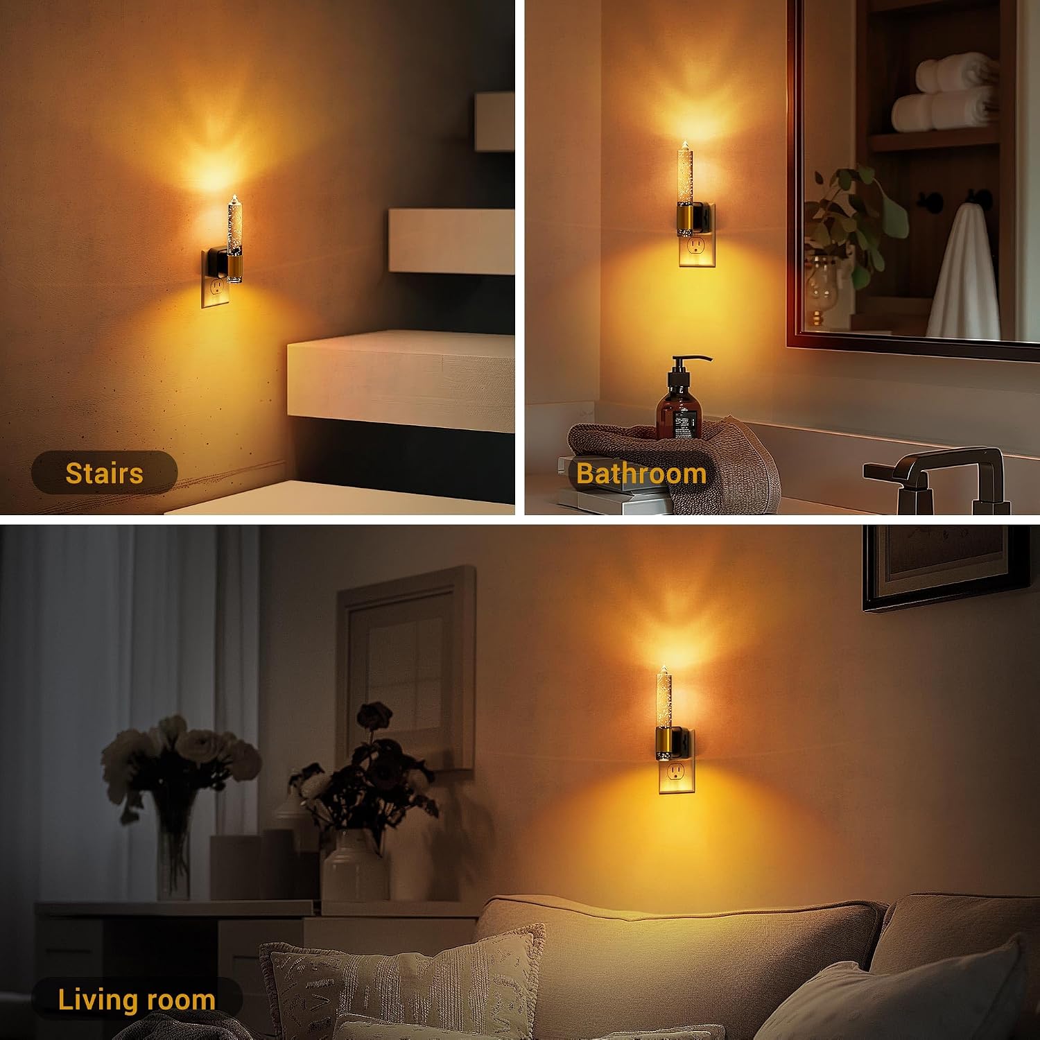 JandCase Night Light, Flameless Candle Night Lights Plug into Wall, Dusk to Dawn Sensor Aesthetic Automatic Nightlight, Dimmable Amber…