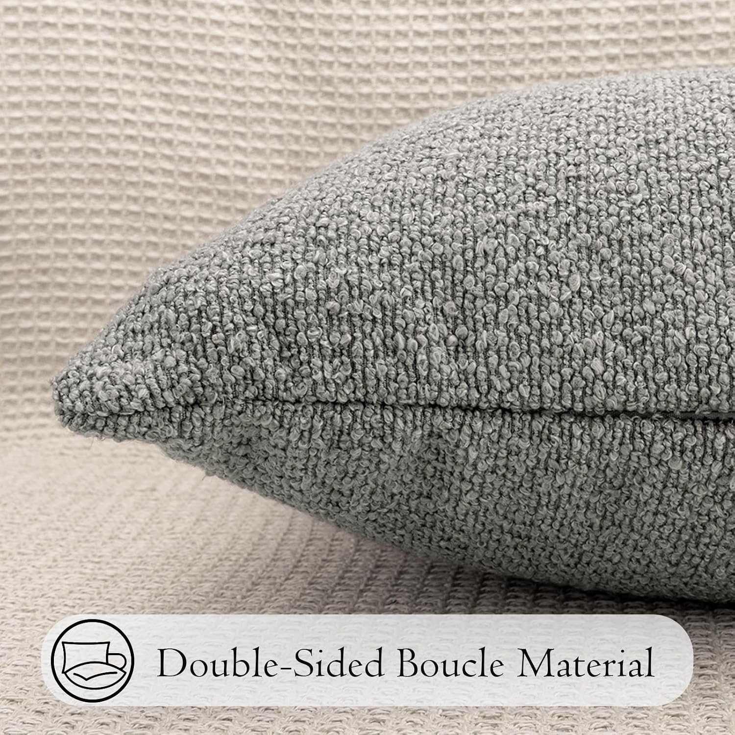 JoraLion 12x24 inch Boucle Lumbar Pillow Cover, Light Gray Woven Texture Neutral Long Pillow Cover Breathable Cushion Case for Couch Sofa…