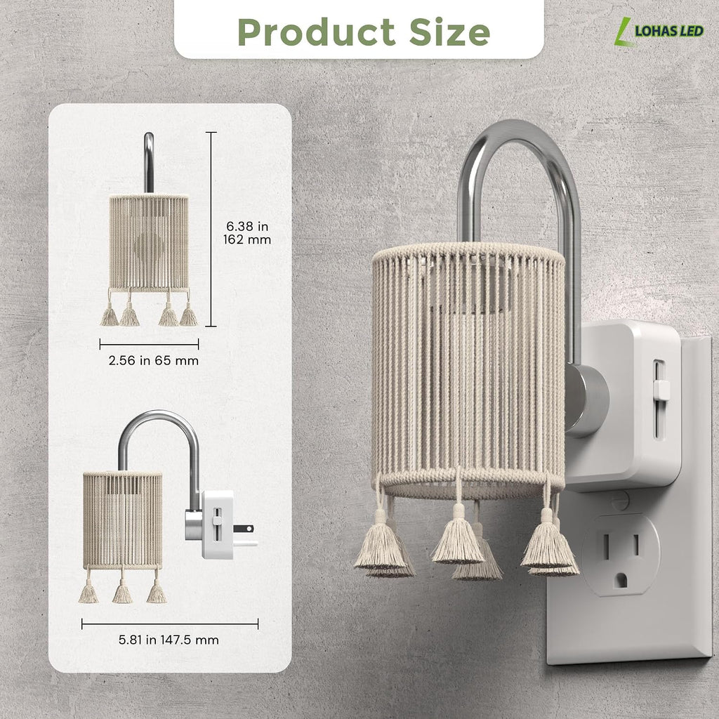L LOHAS LED Night Lights Plug into Wall, Boho Fabric Cylinder Night Light with Tassel, 0-100LM Dimmable Night Lights, Dusk to Dawn…
