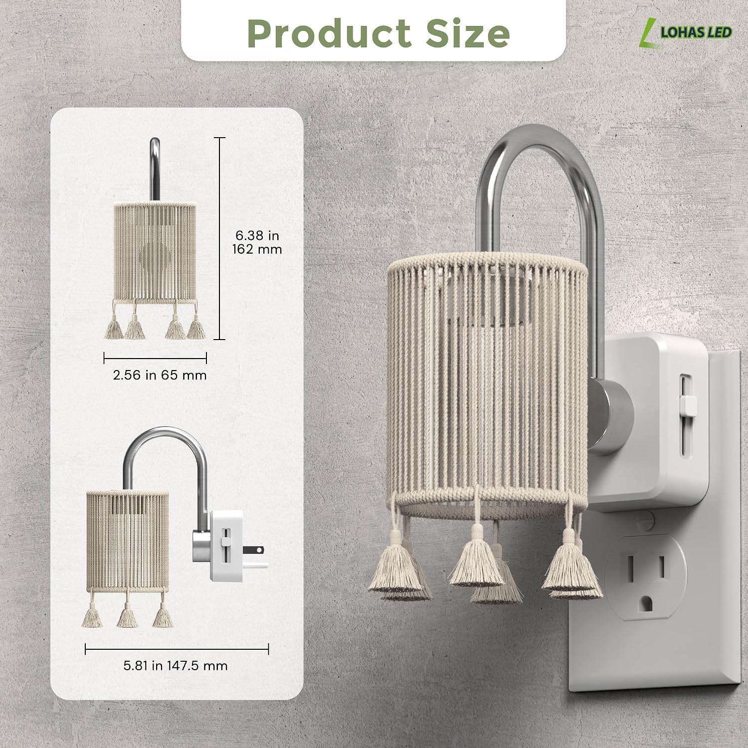 L LOHAS LED Night Lights Plug into Wall, Boho Fabric Cylinder Night Light with Tassel, 0-100LM Dimmable Night Lights, Dusk to Dawn…