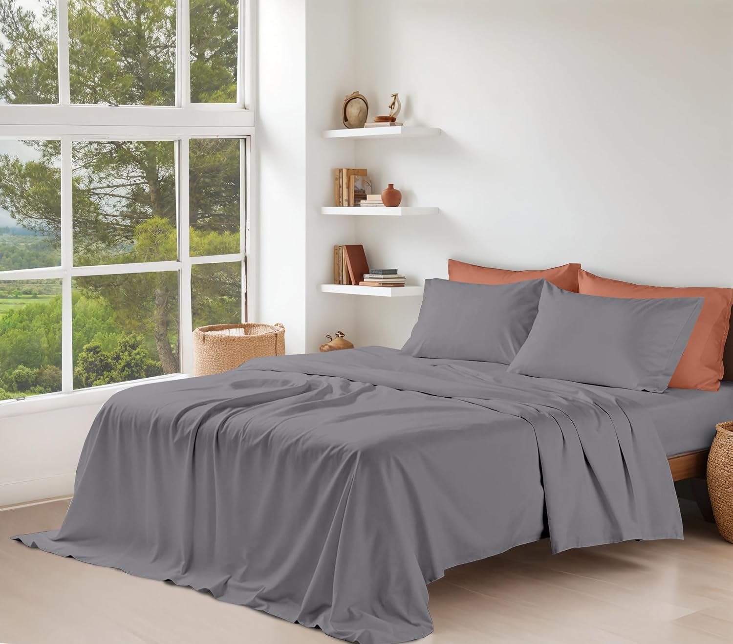 Ruvanti 100% Cotton Organic Percale Sheets Full Size – Crisp Cooling Bed Sheets for Hot Sleepers, Deep Pocket 15”, Soft Peach Finish, Breat…