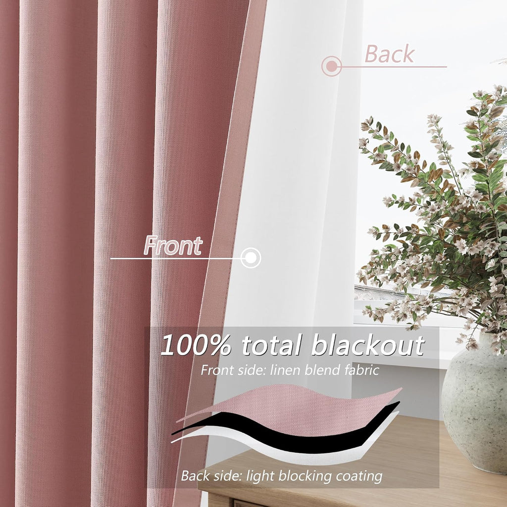 Guken 100% Blackout Curtains 80 Inch Length 2 Panels Set for Gilrs Bedroom Back Tab Thermal Insulated Black Out Linen Drapes Room Darkening…