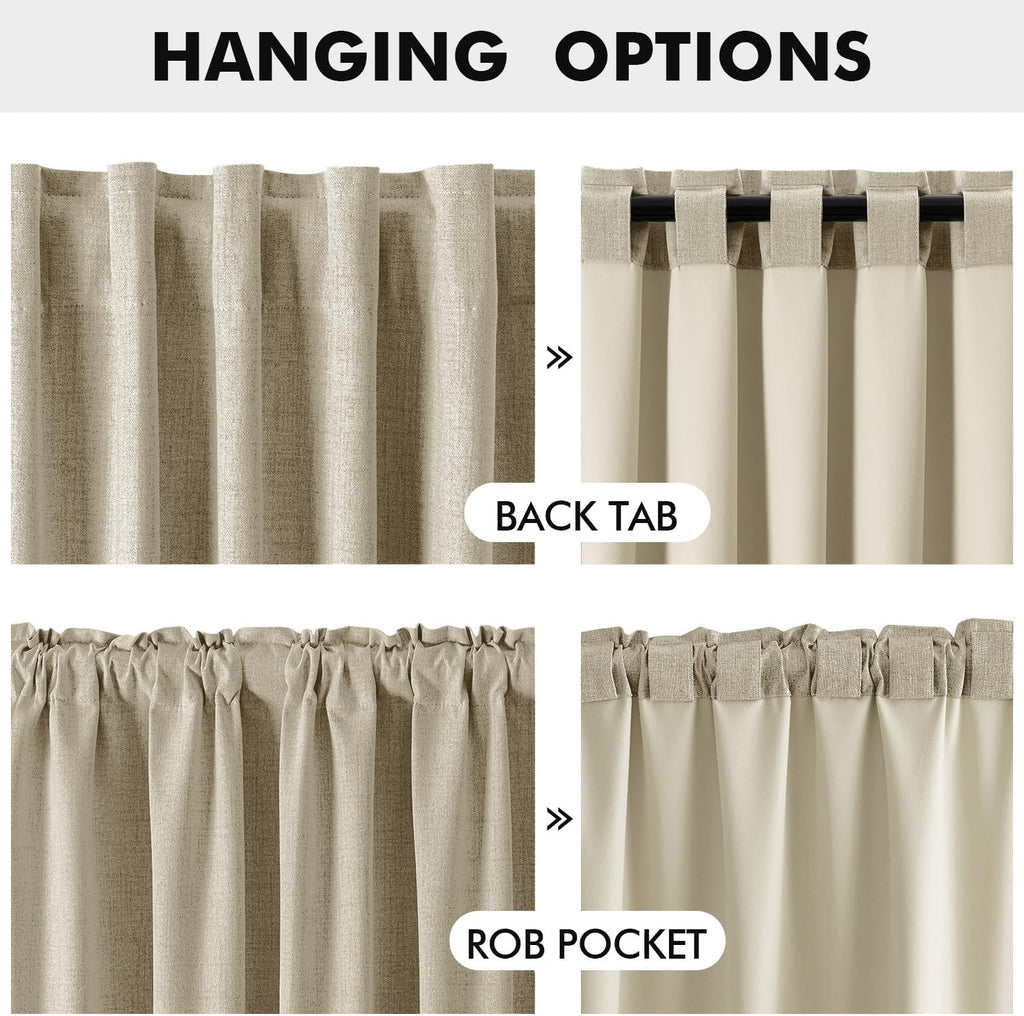 Miulee 100% Blackout Linen Curtains for Bedroom, Cobblestone Solid Luxury Decor Thermal Insulation Room Darkening Drapes for Living Room Nu…