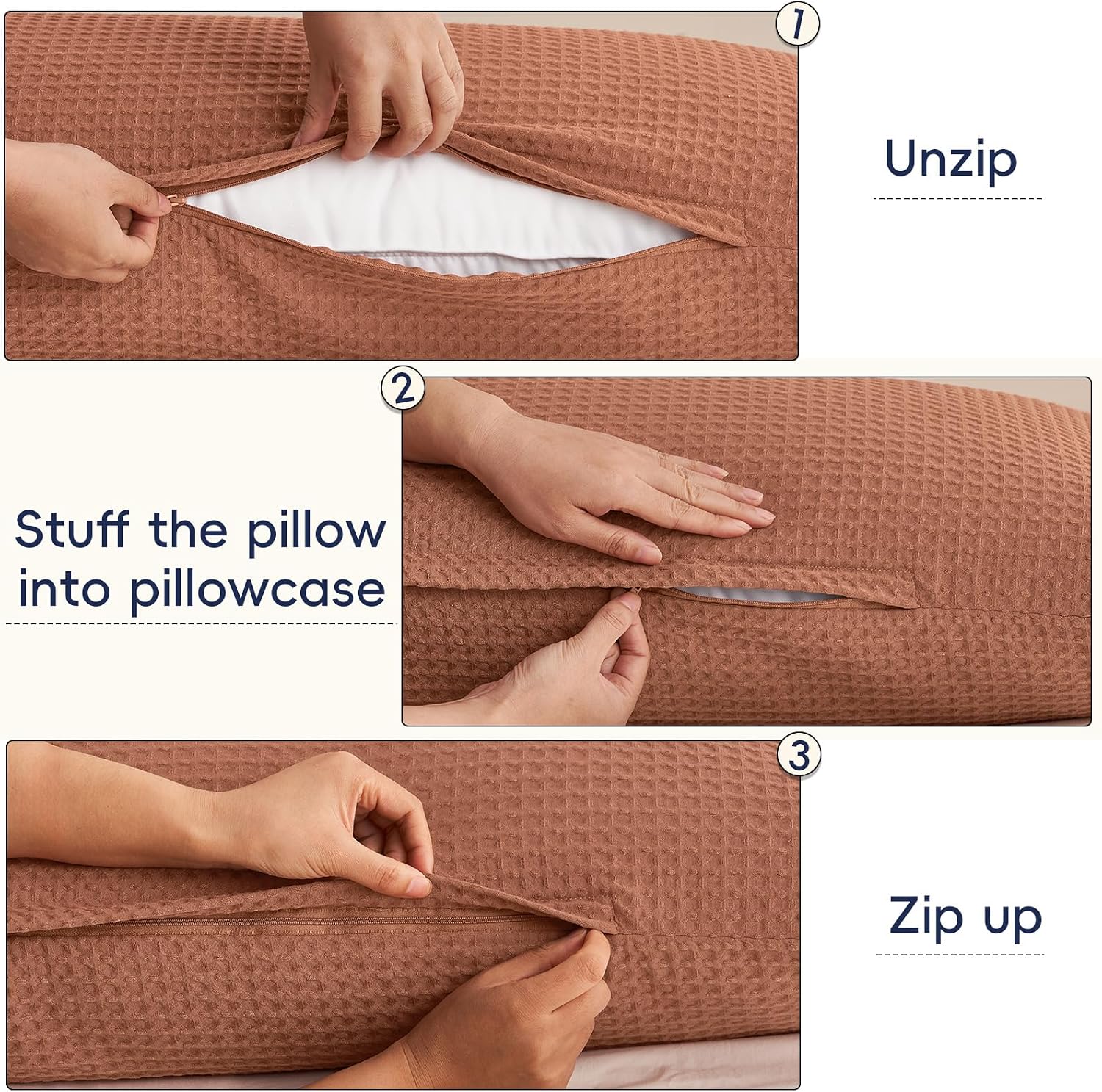 Phf Ultra Soft Waffle Weave Body Pillowcase with Zipper, No Insert, 1Pack 20" x 54" Pillow Sham, Breathable & Skin-Friendly Body Pillow cas…