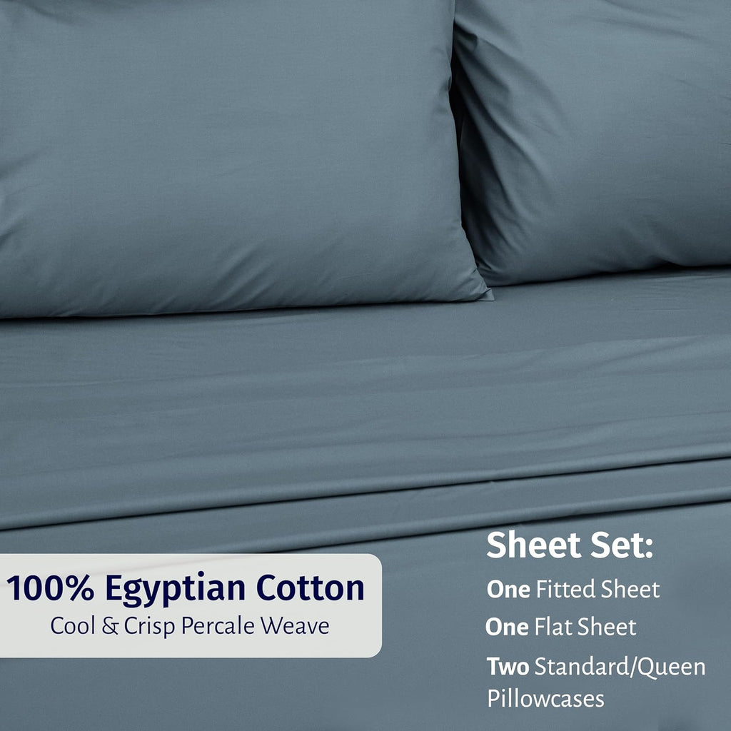CaliforniaDesignDen California Design Den Egyptian Percale Sheet Set Queen Size - Certified 100% Egyptian Cotton, Lightweight Percale Cotto…