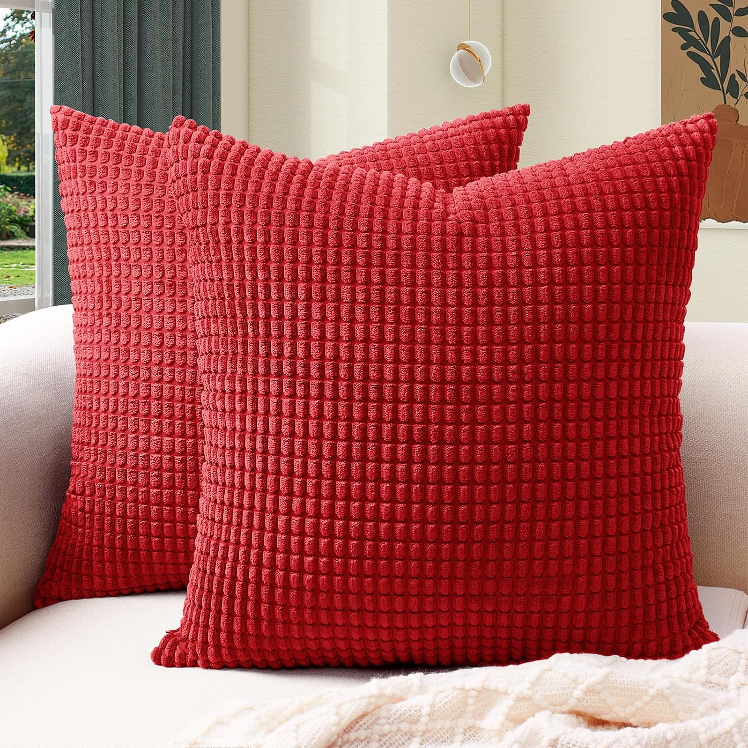 Softalker Throw Pillow Covers 20x20 Inch, Set of 2, Soft Corduroy Boho Stripe Decorative Pillow Cover, Couch Fluffy Pillow Cover for…